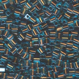 Miyuki 4mm square glass seed beads: blue color lined brown, SB2642, 20g (~208 beads)
