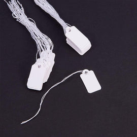 White Card Stock Price Tags: 23x13mm Pre-Strung Merchandise Tags, 100 Pcs