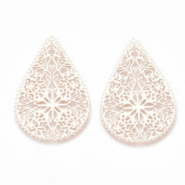 Rose Gold Filigree Teardrop Connectors: Brass Earring Pendants, 40x 26.5mm, 10 pcs