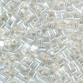 Miyuki 4mm square glass seed beads: silver lined clear, SB001, 20g (~208 beads)