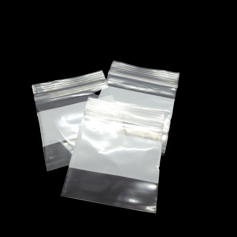 Small Clear Zip Top Bags: 2x2" Polyethylene, White Label Block (100 ct)