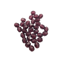 Amethyst Purple Czech Glass Beads: 6mm Faceted Round, 8" Strand