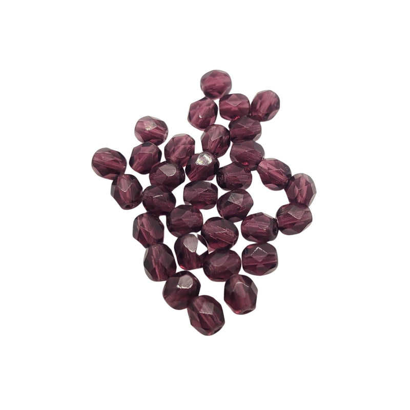 Amethyst Purple Czech Glass Beads: 6mm Faceted Round, 8" Strand