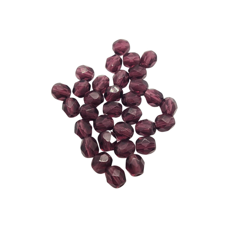 Amethyst Purple Czech Glass Beads: 6mm Faceted Round, 8" Strand
