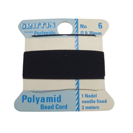 Griffin Black Nylon Bead Cord: Size 6, .7mm with Needle, 2 Meters