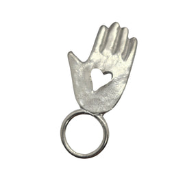 Silver Tone Eyeglasses Holder Pendant: Hand with Heart