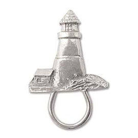 Eyeglasses holder pendant: silver tone metal, lighthouse design, 2" L x 1.25" W, 1 pc