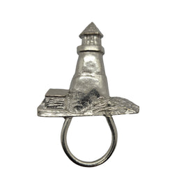 Eyeglasses holder pendant: silver tone metal, lighthouse design, 2