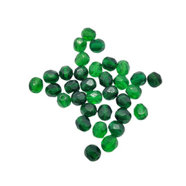 Emerald Green Faceted Glass Beads: 6mm Czech Fire Polished, 8" Strand