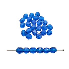Dark Aqua Czech Glass Beads: 6mm Faceted Round, 7" strand, 29- 30 beads
