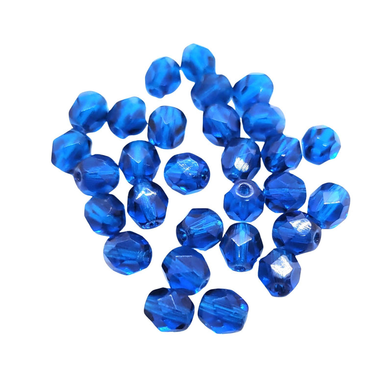 Dark Aqua Czech Glass Beads: 6mm Faceted Round, 7" strand, 29- 30 beads