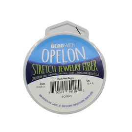 Opelon flat stretch bead and jewelry fiber, .7 mm, black, 5 meter spool. Make stretch bracelets & anklets. Medium weight, flat cord