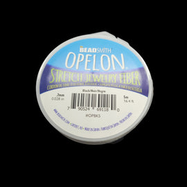 Opelon flat stretch bead and jewelry fiber, .7 mm, black, 5 meter spool. Make stretch bracelets & anklets. Medium weight, flat cord