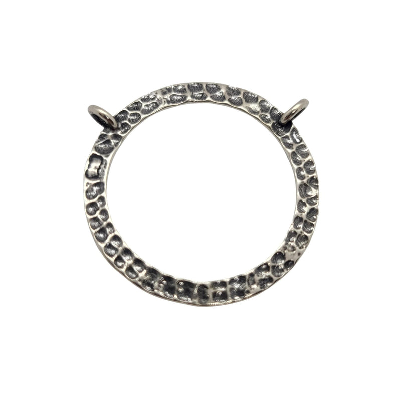 Eyeglasses holder pendant: antique silver color, hammered, metal, 25 mm (1") round, 1 pc.