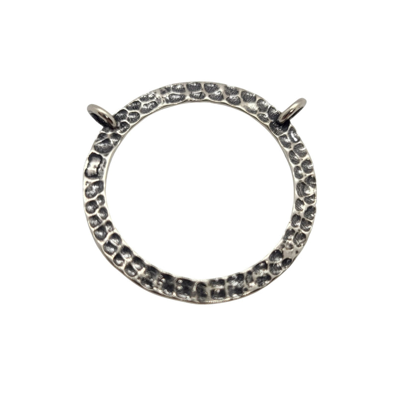 Eyeglasses holder pendant: antique silver color, hammered, metal, 25 mm (1") round, 1 pc.