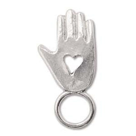 Silver Tone Eyeglasses Holder Pendant: Hand with Heart