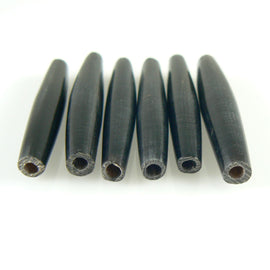 Bone beads: 2" long, black, hand carved, hairpipe bone, 6 pcs.