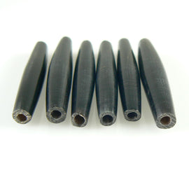 Bone beads: 2" long, black, hand carved, hairpipe bone, 6 pcs.