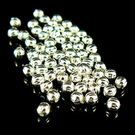 Metal beads: 2.5 mm corrugated round, silver plated brass beads, 100 beads