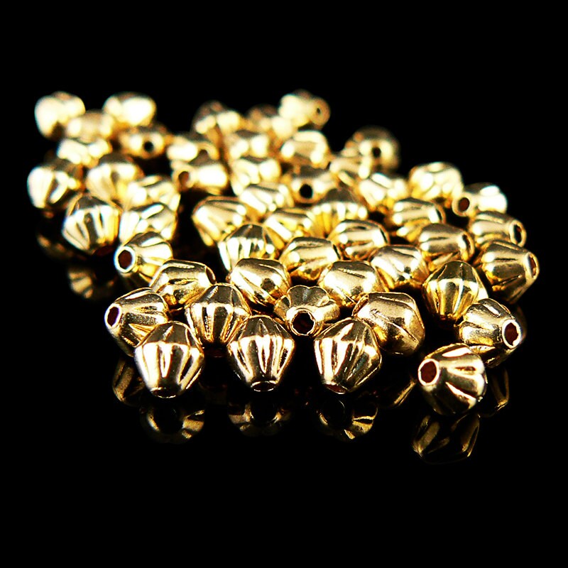 Gold Plated Brass Beads: 3mm Corrugated Bicone, 100 Pieces