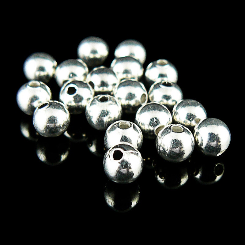Metal beads: 4 mm smooth round, silver plated brass, 50 beads