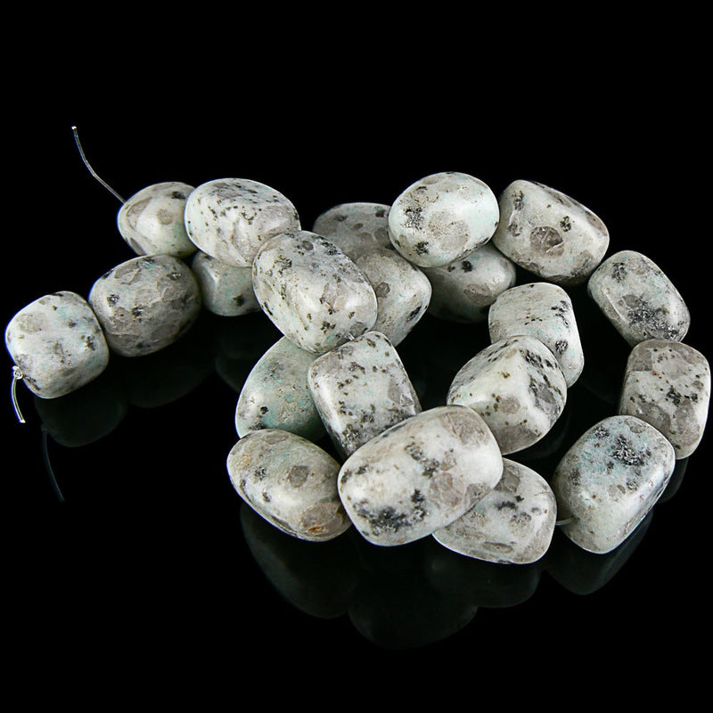 Sesame Jasper Gemstone Beads: Mint Green & White Nuggets, 16" Strand