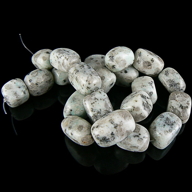 Sesame Jasper Gemstone Beads: Mint Green & White Nuggets, 16" Strand