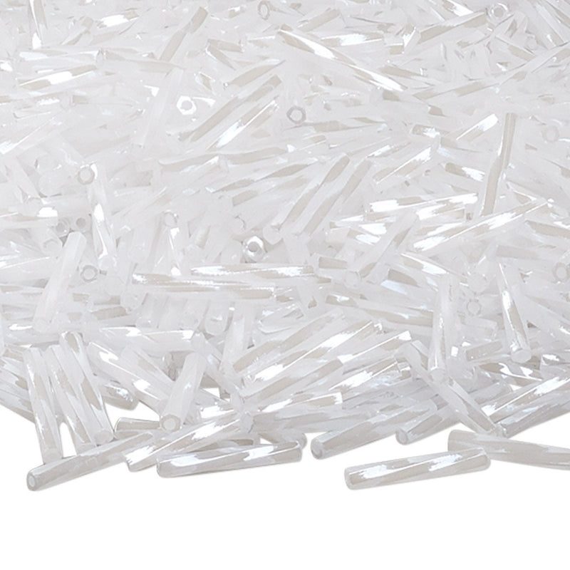 12mm x 2mm opaque luster white twisted bugle beads, Miyuki TW511, 25gm, ~420 beads. Wedding | bride | bridal | Christmas | snow | purity