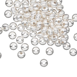 Metal beads: 4.5 mm x 3 mm corrugated saucer beads, silver plated brass, 50 beads