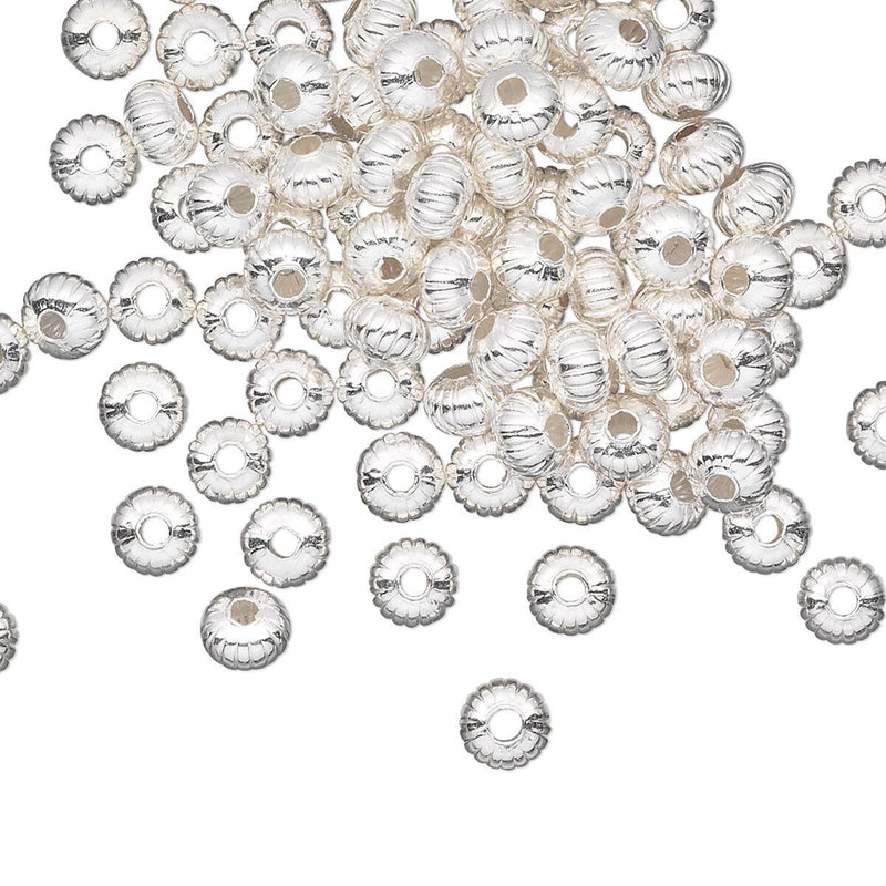 Silver Plated Corrugated Saucer Beads: Brass Metal, 4.5x3mm (50 beads)