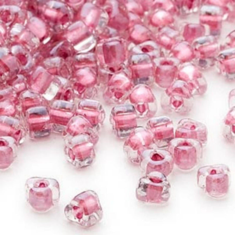 Miyuki #5 (4mm) Triangle Glass Seed Beads: Clear Rose-Lined, TR1132, ~22g tube