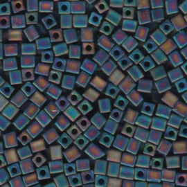 Miyuki 4mm square glass seed beads: opaque frosted rainbow black, SB401FR, 20g (~208 beads)