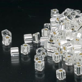 Miyuki square glass seed beads: SB1, 4mm silver lined clear, 20g, ~208 beads