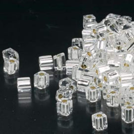 Miyuki square glass seed beads: SB1, 4mm silver lined clear, 20g, ~208 beads