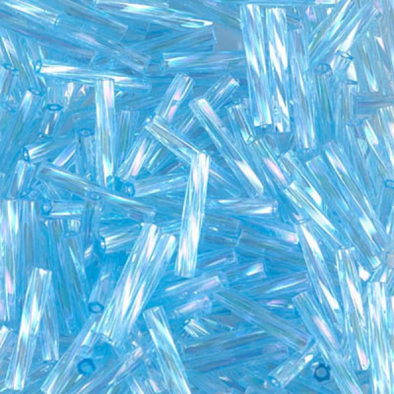 Miyuki TW260AB Twisted Bugle Beads: Transparent Aqua Glass, 12mm, (25g/~420)