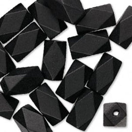Black Faceted Wood Beads: 22x13mm, Hand Cut, 10 pcs