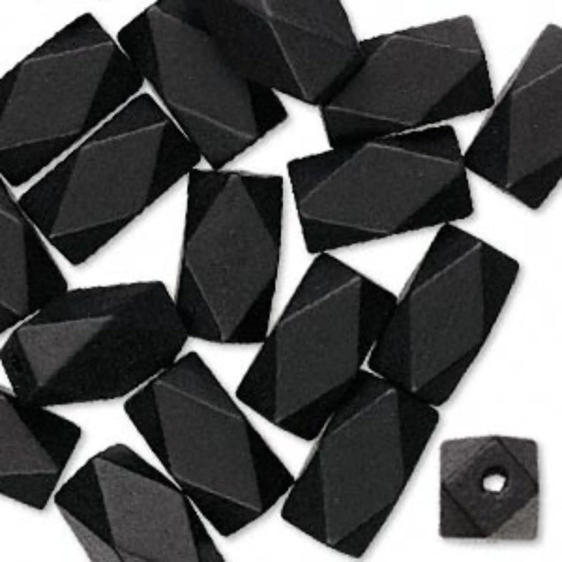 Black Faceted Wood Beads: 22x13mm, Hand Cut, 10 pcs
