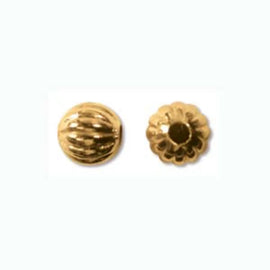 Metal beads: 6 mm corrugated/ fluted round, gold plated metal, 24 beads