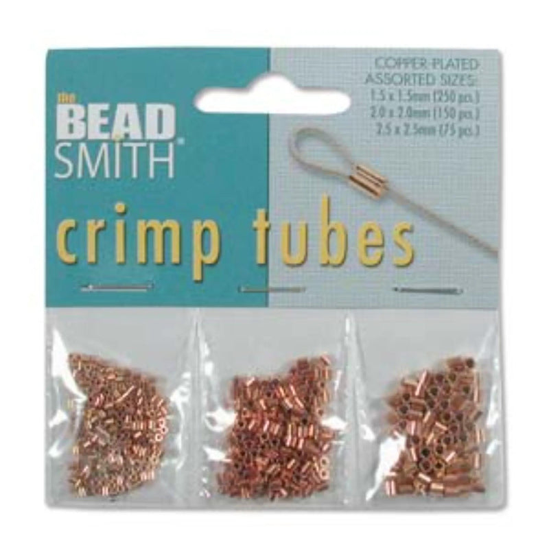 Crimp tube assortment: smooth, copper plated metal, The Bead Smith, 3 sizes- .5 mm, 1.25 mm & 1.3 mm inside dia., 475 pcs. total TCB20S-R