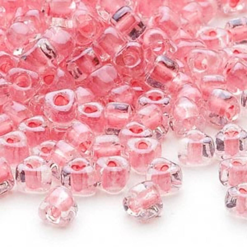 Miyuki #5 Triangle Seed Beads: 4mm Clear Pink Lined Glass Beads TR1109, 20g