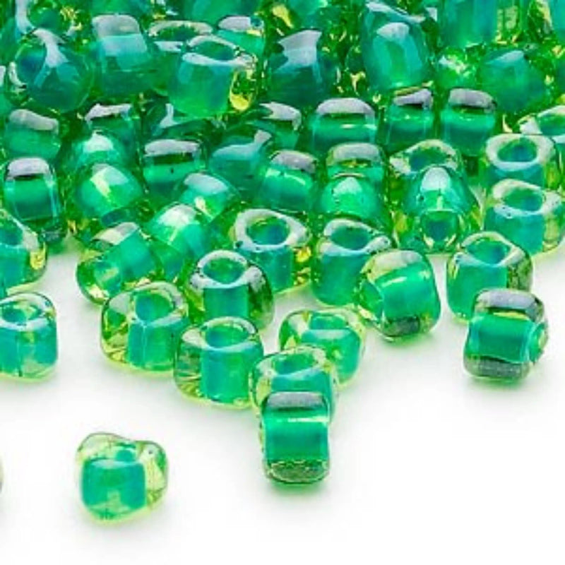 Miyuki #5 (4mm) Triangle Seed Beads: A. Yellow-Lined Kelly Green, 20 Grams, TR1811