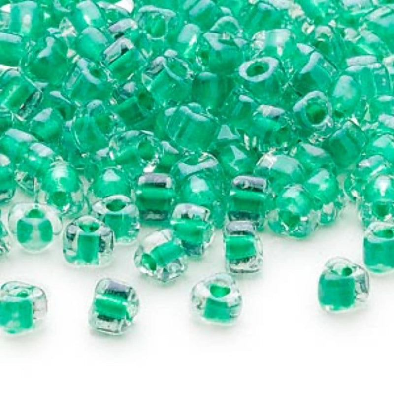 Miyuki #5 Triangle Seed Beads: 4mm Clear Kelly Green Lined TR1130, 242 pcs
