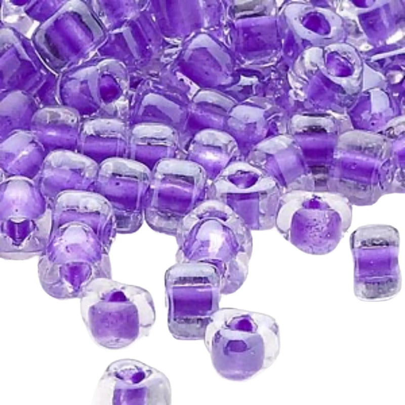 Miyuki #5 Triangle Seed Beads: 4mm Clear Purple Lined Glass, TR1123 (~22g Tube)