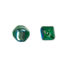 AB Green Czech Glass Beads: 4-Sided Oval, 12mm 8" Strand (18pcs)