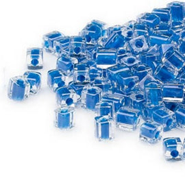 Miyuki square glass seed beads: SB238, 4 mm clear color lined blue, 20 g, ~208 beads
