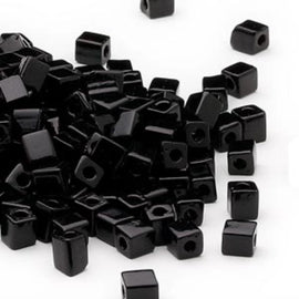 Miyuki square glass seed beads: SB401, 4 mm opaque black, 20 g, ~208 beads
