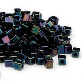 Miyuki Square Seed Beads: 4mm Opaque Metallic Iris Dark Blue SB452, 20g