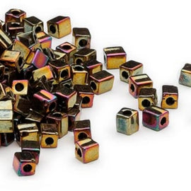 Miyuki square glass seed beads: SB462, 4mm, opaque metallic iris bronze, 20 g, ~208 beads