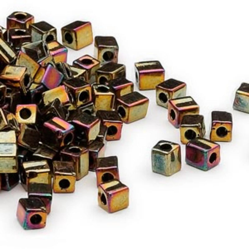 Miyuki square glass seed beads: SB462, 4mm, opaque metallic iris bronze, 20 g, ~208 beads
