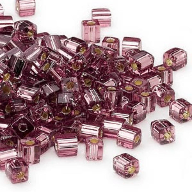 Miyuki square glass seed beads: SB12, 4 mm, silver lined smoky amethyst, 20 g, ~208 beads